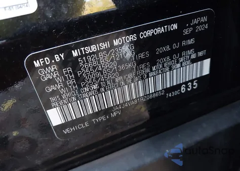 2024 Mitsubishi Outlander Se 2.5 S-Awc/Se Black Edition S-Awc/Se Black Edition W/Pano Roof S-Awc/Se Ralliart S-Awc from USA, damaged, VIN JA4J4VA81RZ088652